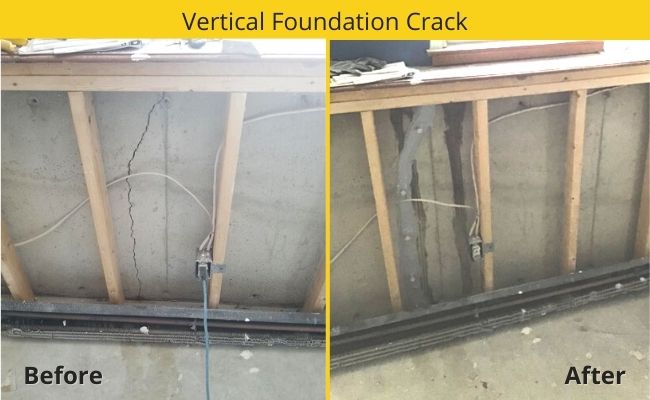 Foundation crack fix behind wall studs